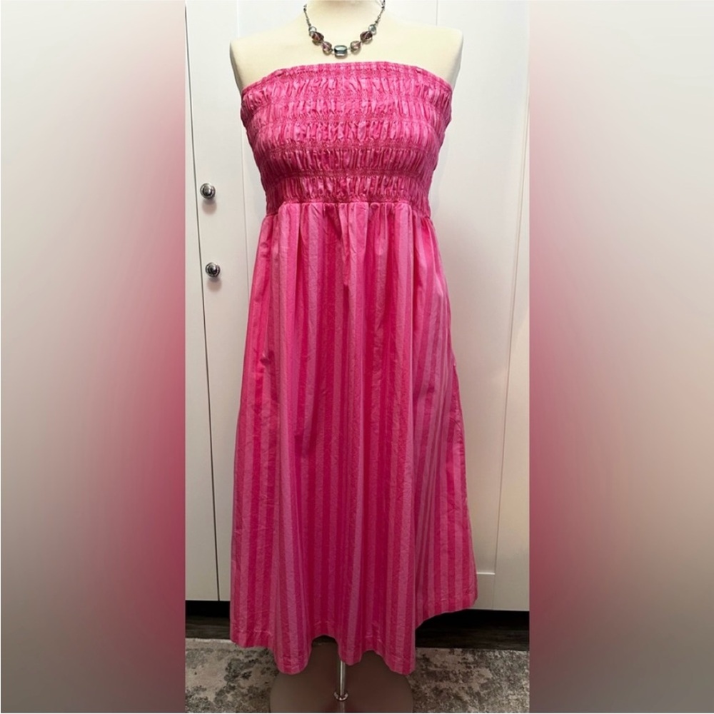 Dark & Light Pink Stripe Strap Or Strapless Two In One Midi Dress Sz MED NEW!